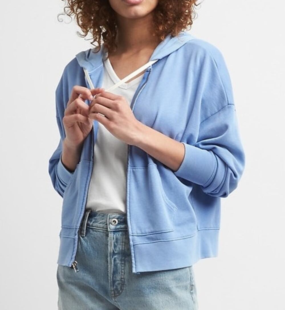 Gap Dolman Sleeve Kangaroo Pocket Cropped Full Zip Hoodie Bight Blue XS